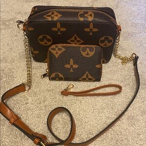 Brown and Gold Monogram Crossbody Bag Set